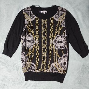 Jennifer Lopez Black Sweater W/Scarf Overlay, Size XL, 3/4 Sleeve